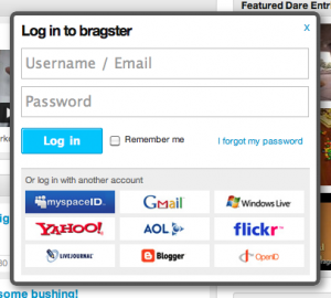 Bragster login - from Chris Messina - http://www.flickr.com/photos/factoryjoe/4108699332/